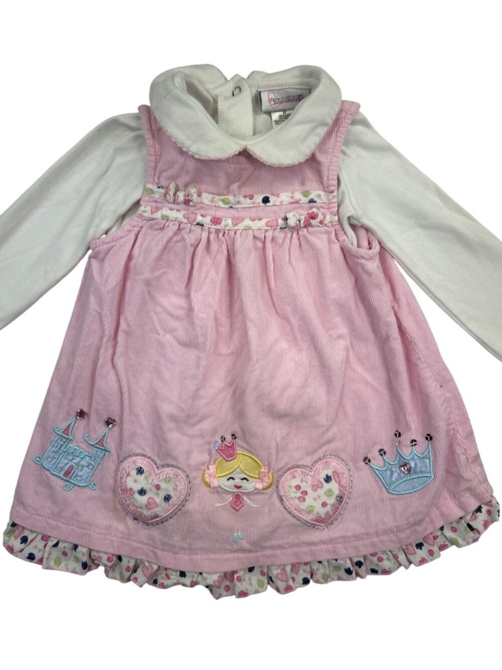 Vtg Youngland Girl's 3T Pink Corduroy Princess Dress Long Sleeve Embroidered